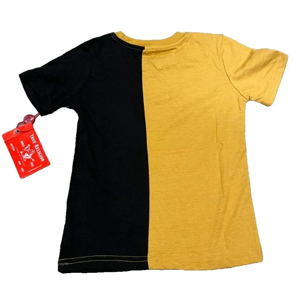 NWT True Religion Boys Size 6 Black Gold Colorblock Metallic Logo T-Shirt